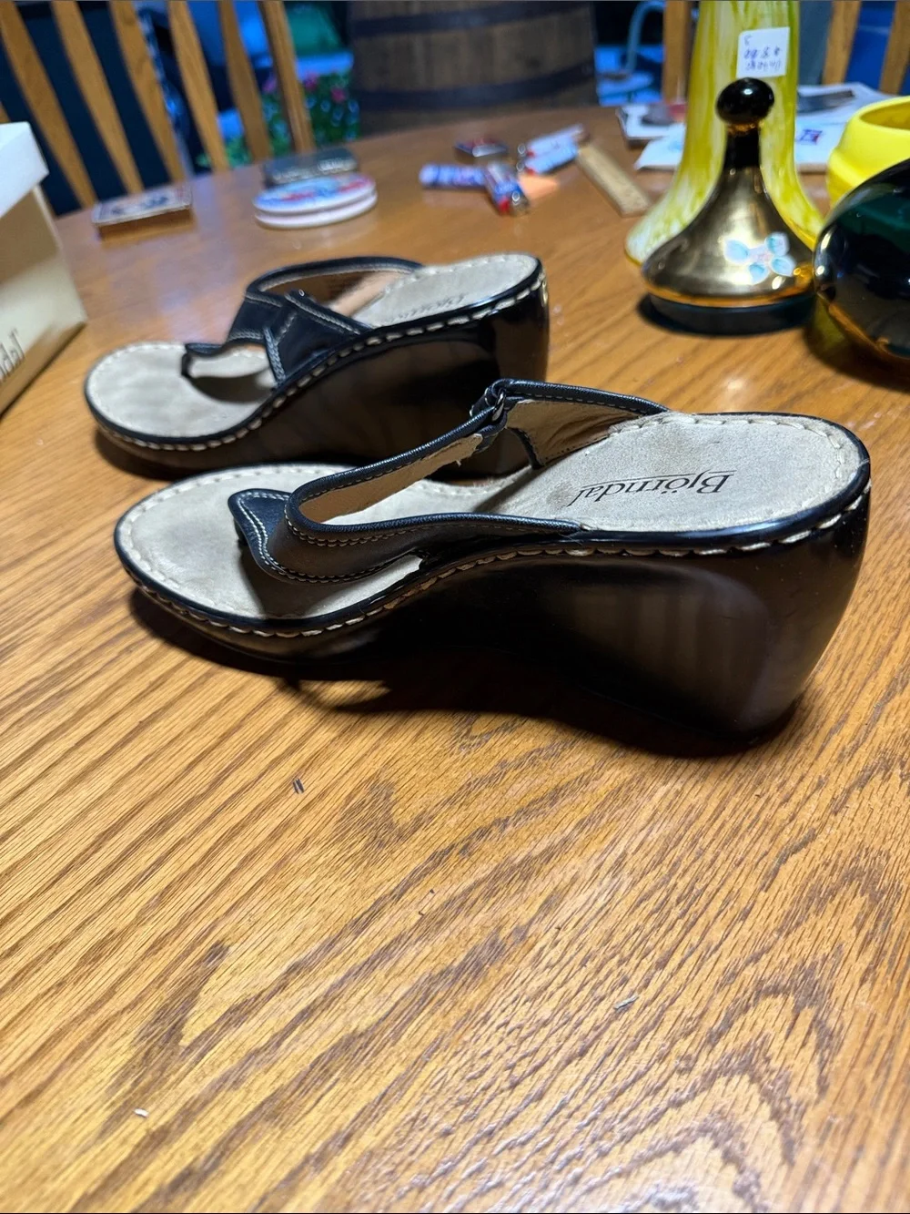 Bjorndal Black Wedge Thong Sandals